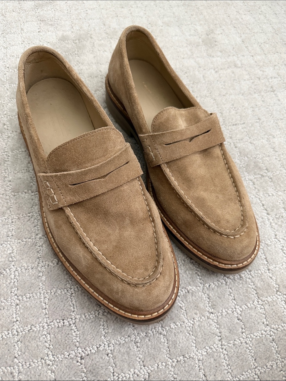 Massimo Dutti Tan Suede Penny Loafers